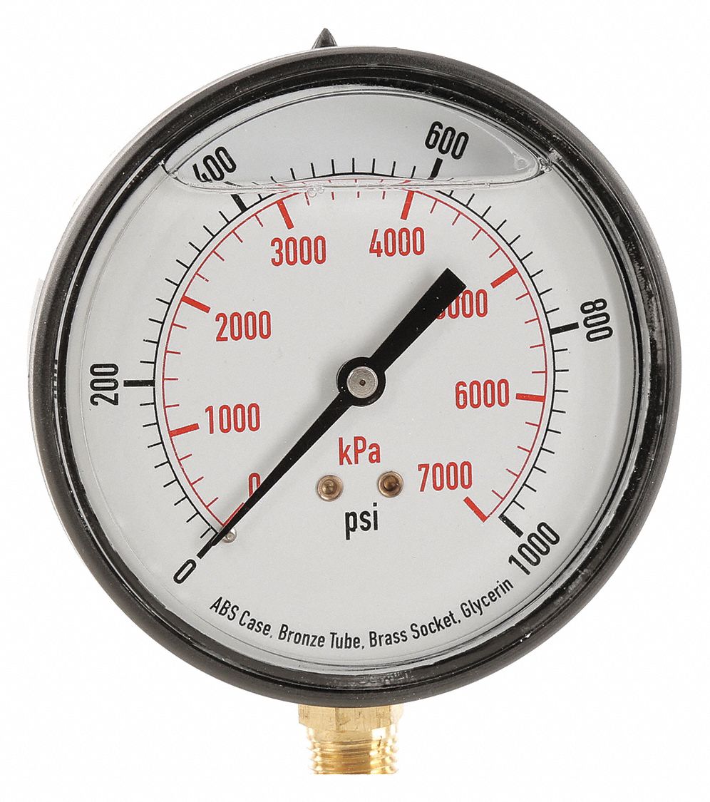 GRAINGER APPROVED Pressure Gauge, Liquid Filled, 31/2 In 4FLE94FLE9