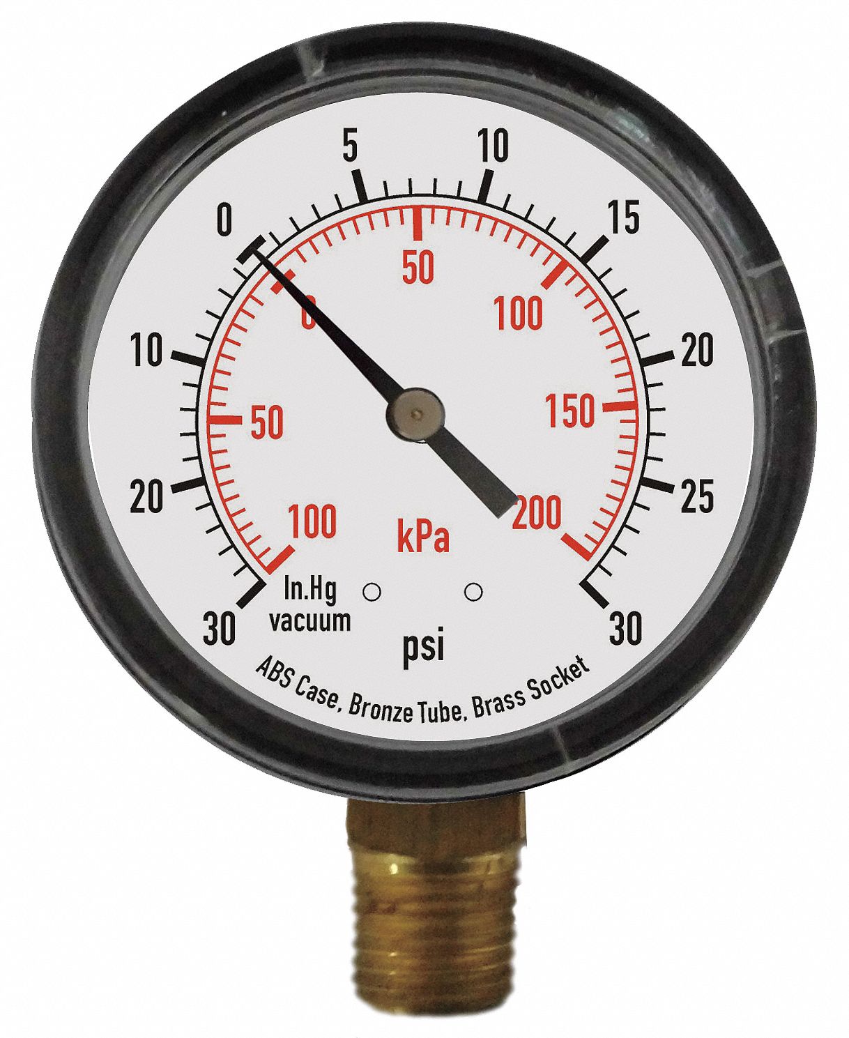 GRAINGER APPROVED Compound Gauge, 100 kPa Vac to 200 kPa, 30 in Hg Vac