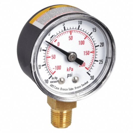 30 To 0 To 30 In Hg Psi, 1 1 2 In Dial, Commercial Compound Gauge 