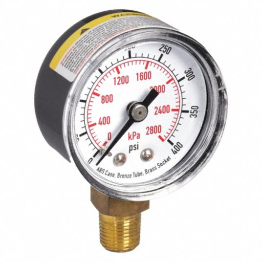 0 to 400 psi, 1 1/2 in Dial, Commercial Pressure Gauge - 4FLR6|4FLR6 ...