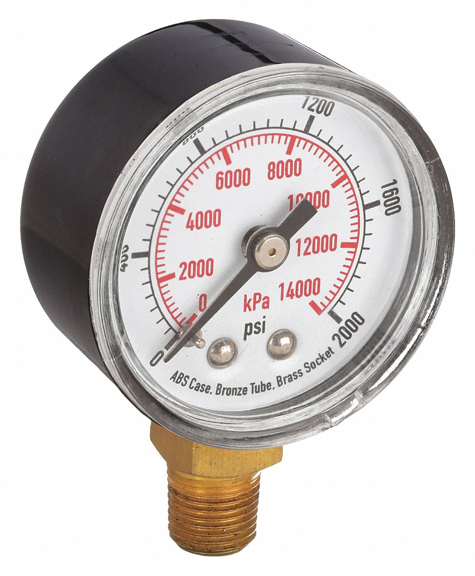 PRESSURE GAUGE,1 1/2 IN,2000 PSI,LO