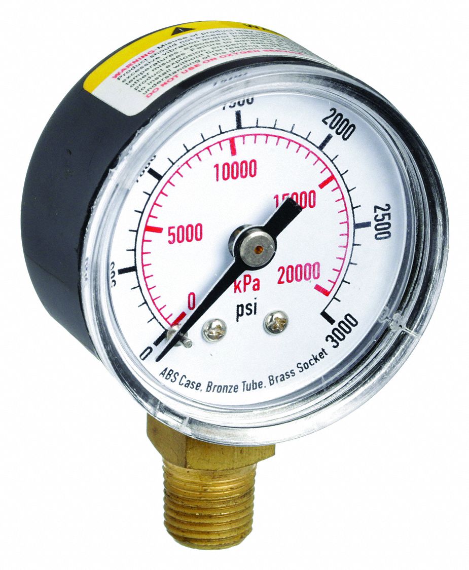 PRESSURE GAUGE,1 1/2 IN,3000 PSI,LO