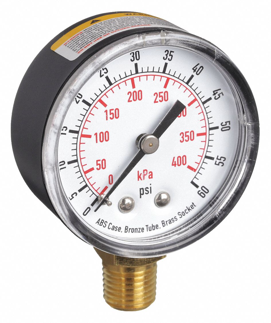 PRESSURE GAUGE,2 IN,60 PSI,LOWER