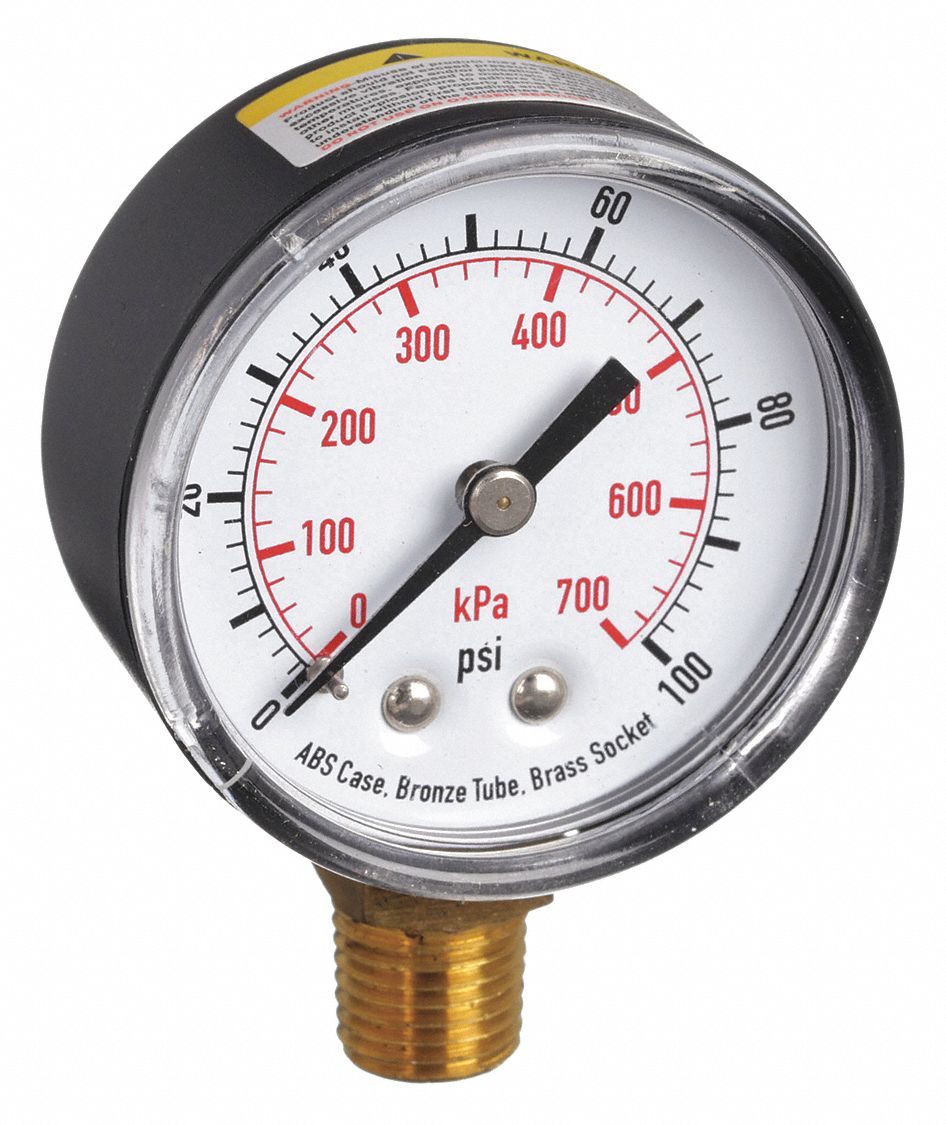 PRESSURE GAUGE,2 IN,100 PSI,LOWER