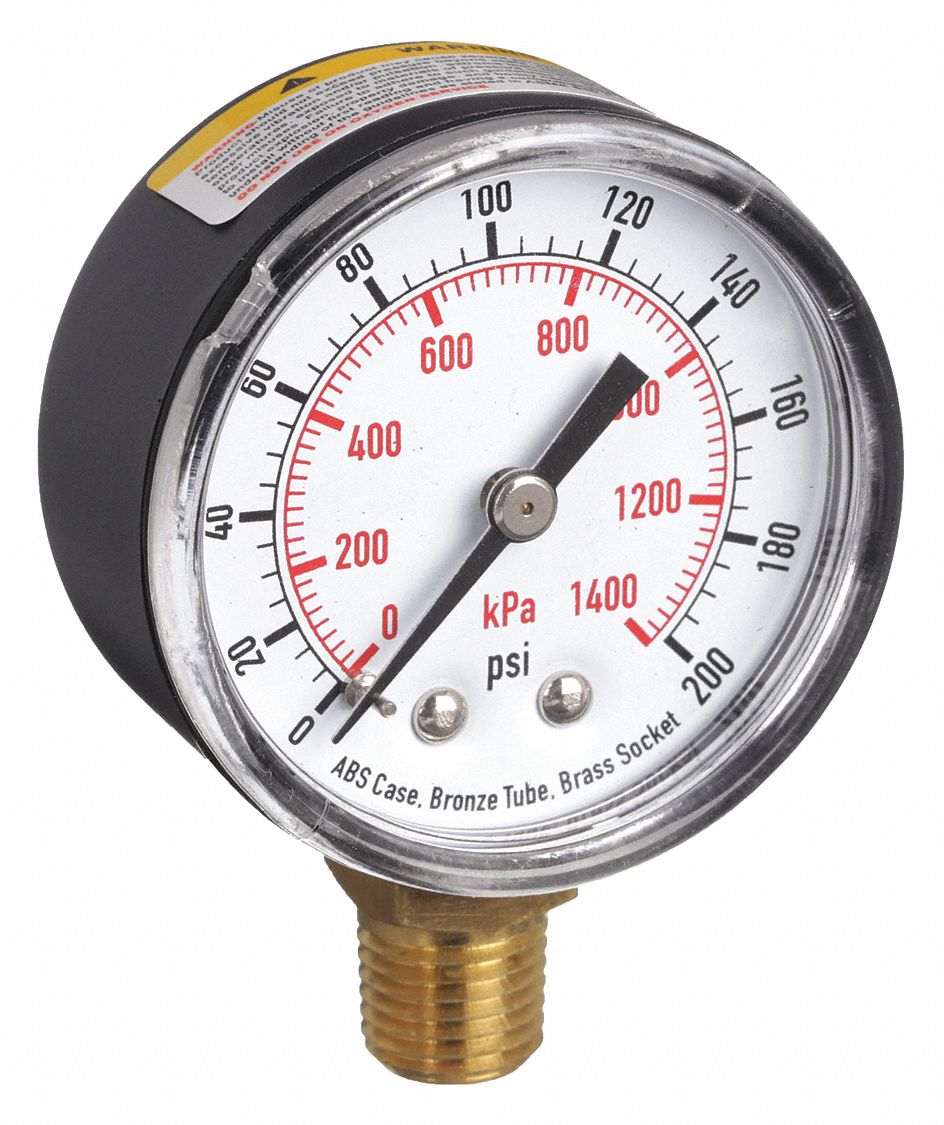 PRESSURE GAUGE,2 IN,200 PSI,LOWER