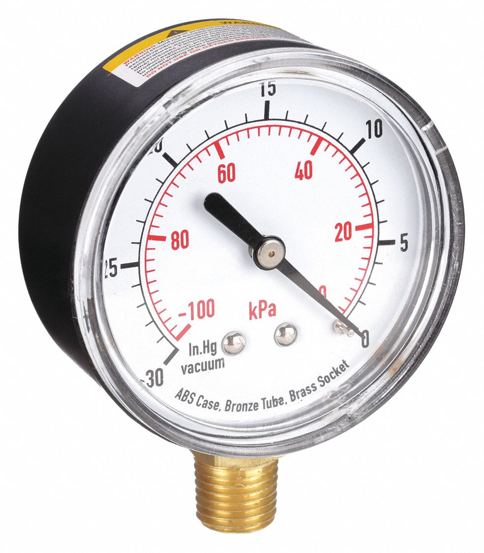 VACUUM GAUGE,2 1/2 IN,30 TO 0 IN HG