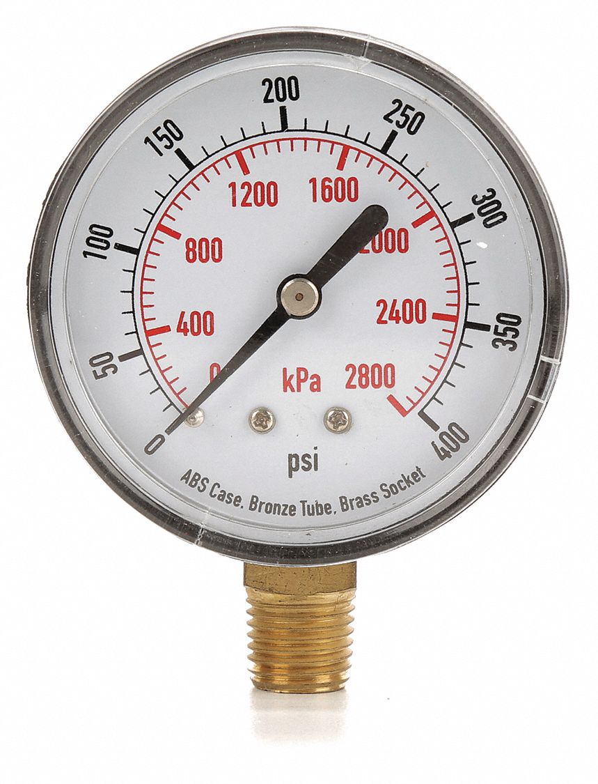 GRAINGER APPROVED Pressure Gauge, 0 to 2800 kPa, 0 to 400 psi Range, 1/