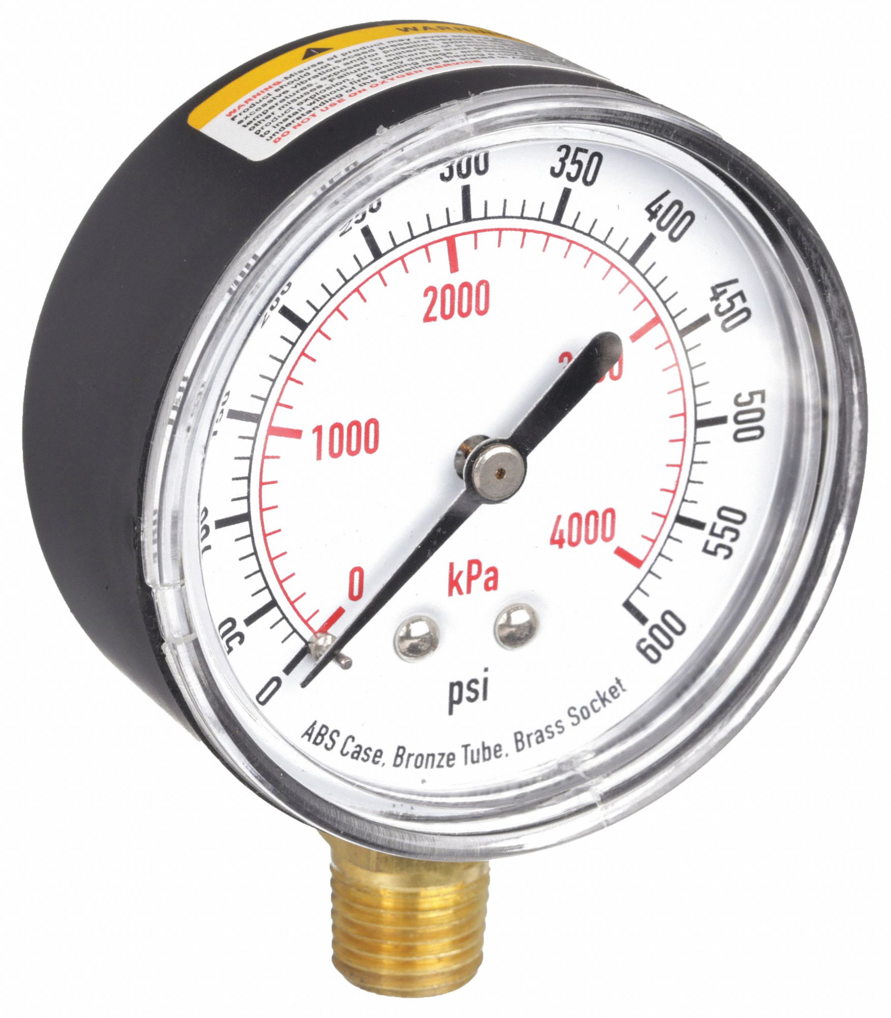PRESSURE GAUGE,2 1/2 IN,600 PSI,LOW