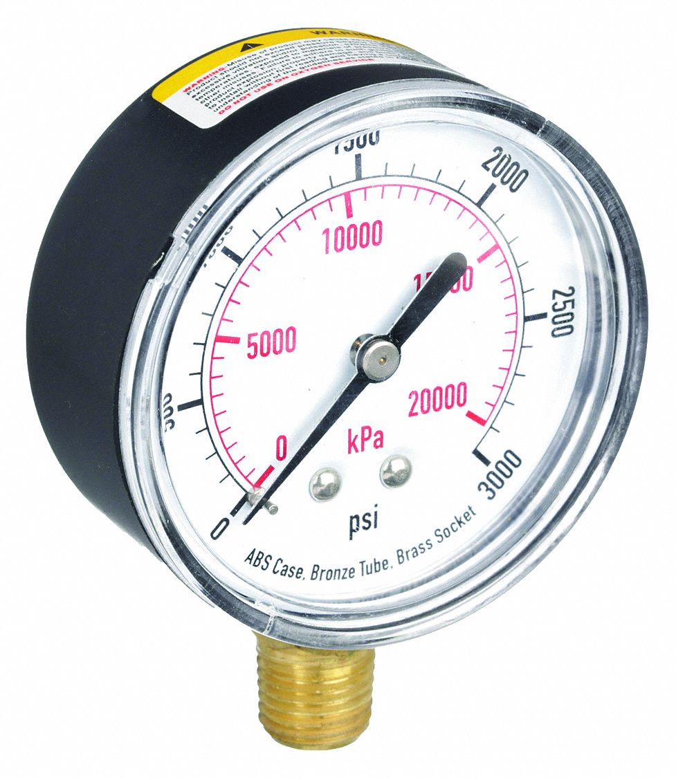 PRESSURE GAUGE,2 1/2 IN,3000 PSI,LO