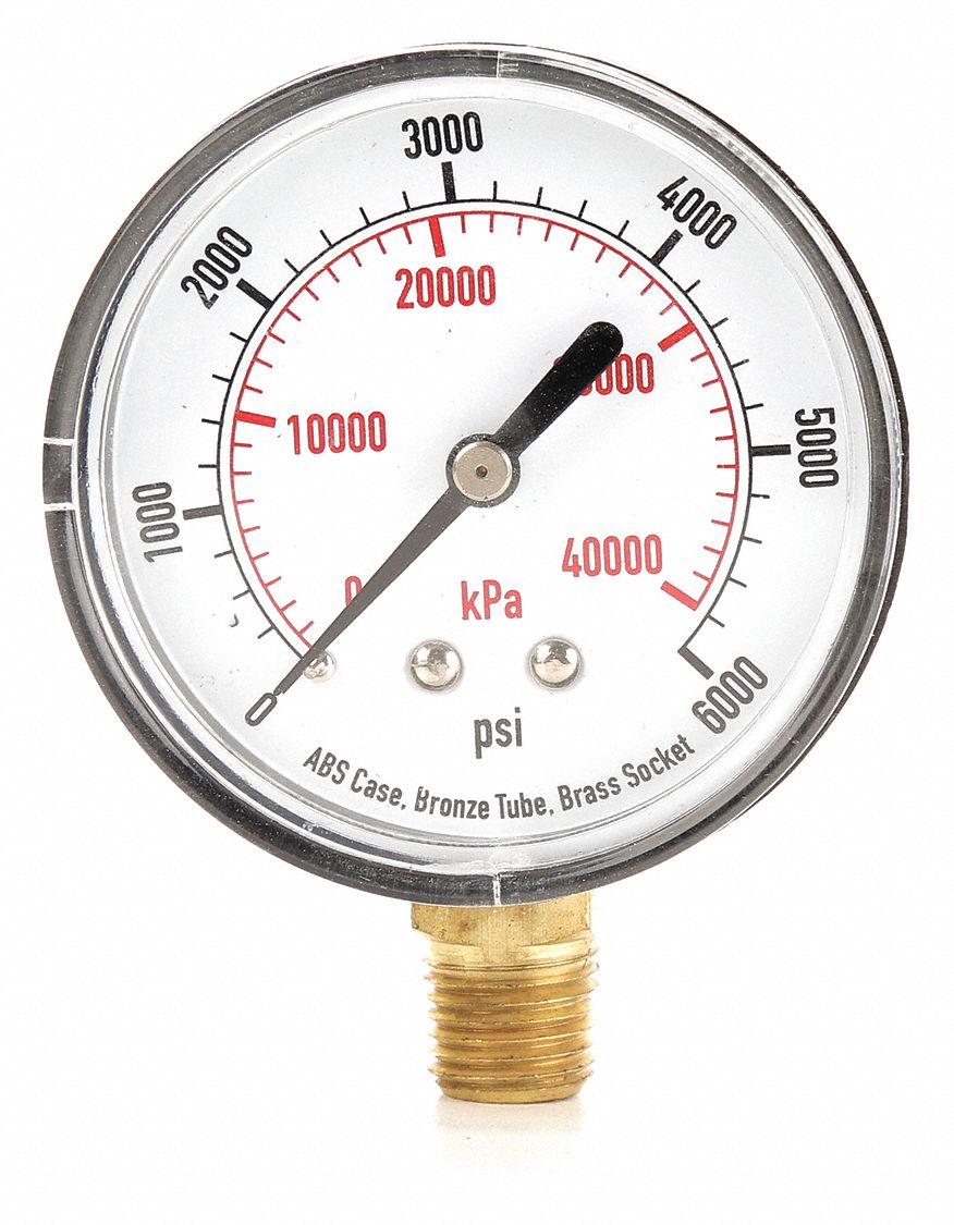 Grainger Approved Pressure Gauge 0 To 40 000 Kpa 0 To 6000 Range 1 4 In Mnpt 3 2 3 Gauge Accuracy 4flx2 4flx2 Grainger