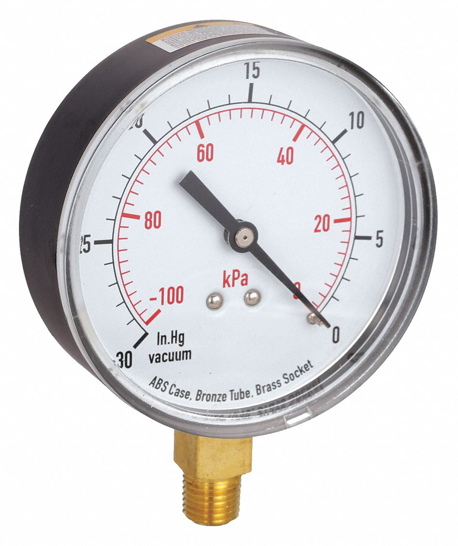 VACUUM GAUGE,3 1/2 IN,30 TO 0 IN HG