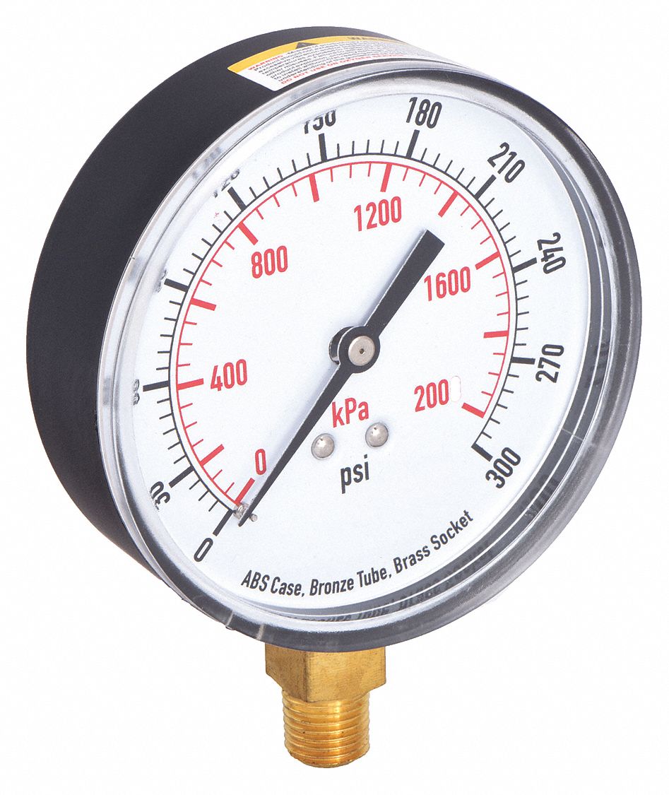 PRESSURE GAUGE,3 1/2 IN,300 PSI,LOW