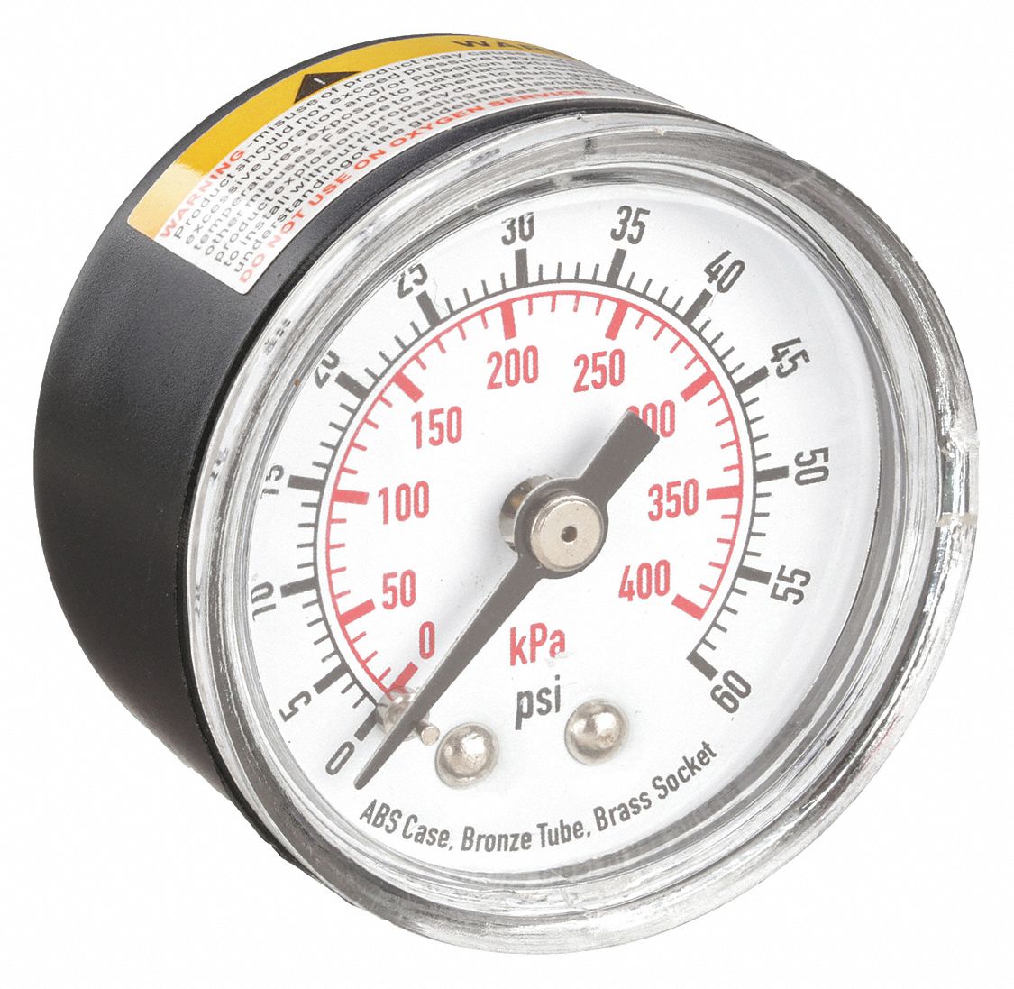 Commercial Pressure Gauge: 0 psi / Hg to 60 psi, 1 1/2 in Dial, 1/8 in NPT Male