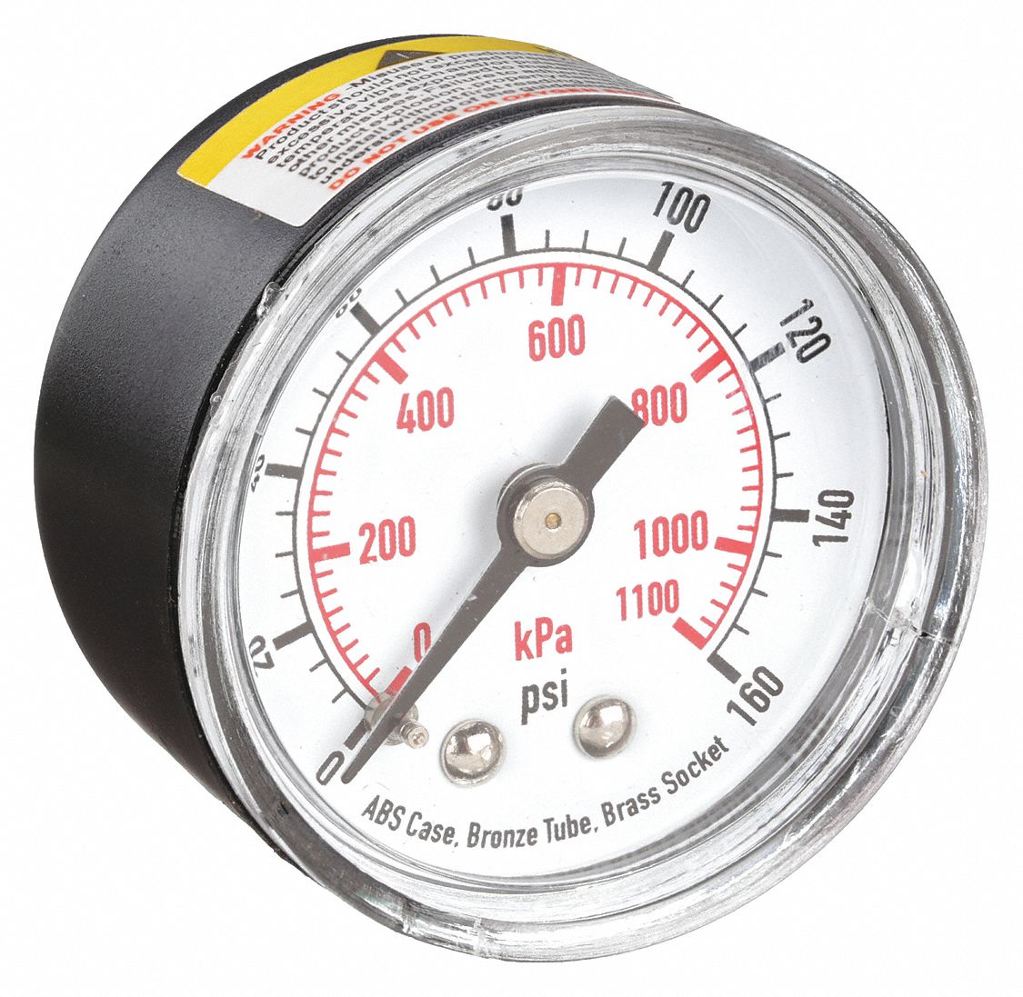 PRESSURE GAUGE,1 1/2 IN,160 PSI,BAC