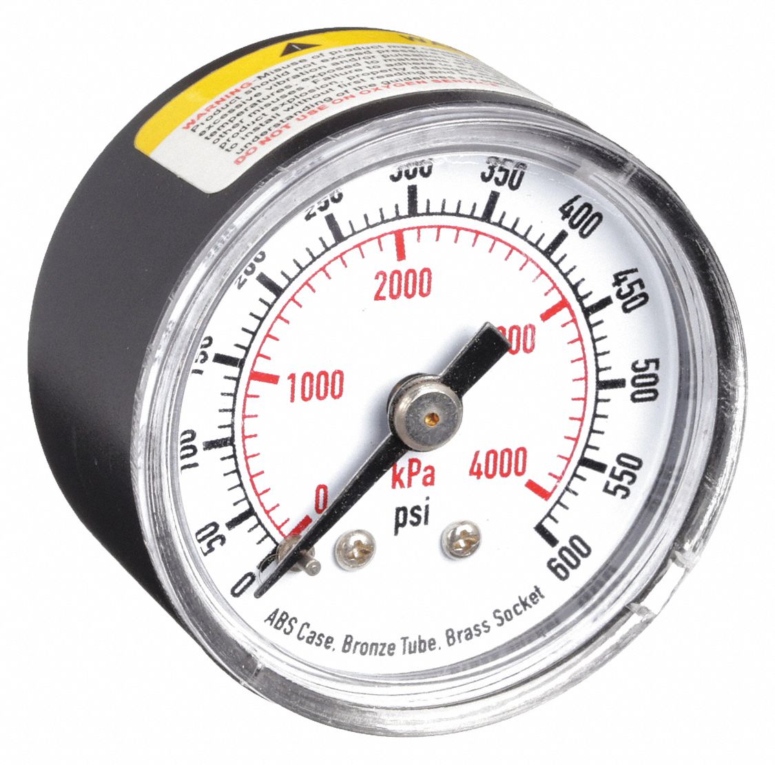 Commercial Pressure Gauge: 0 psi / Hg to 600 psi, 1 1/2 in Dial, 1/8 in NPT Male