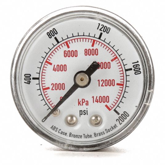 Back Connection 2-1/2" Test Pressure Gauge 0-200 psi Grainger 4FME7 