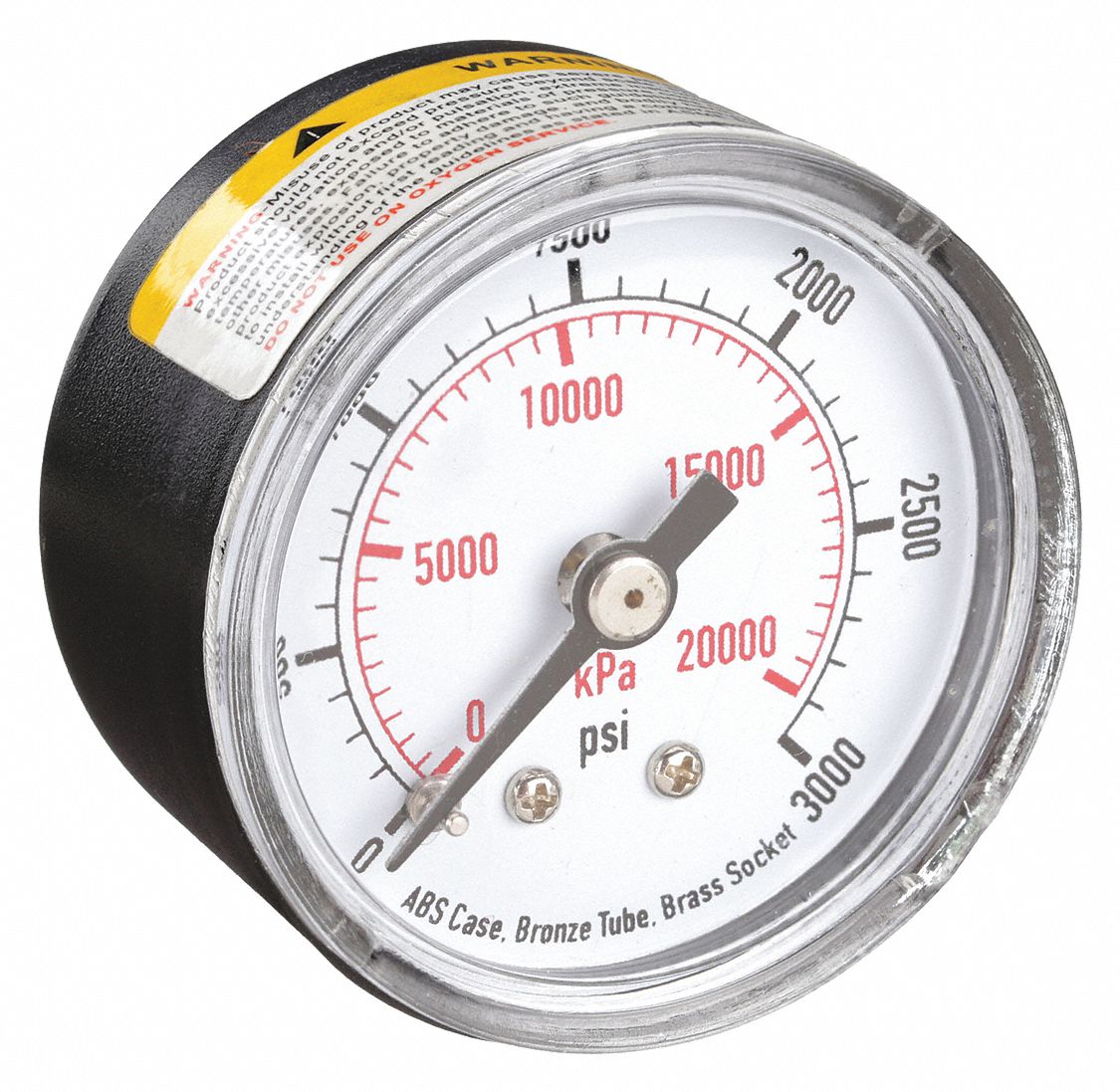Commercial Pressure Gauge: 0 psi / Hg to 3, 000 psi, 1 1/2 in Dial, 1/8 in NPT Male