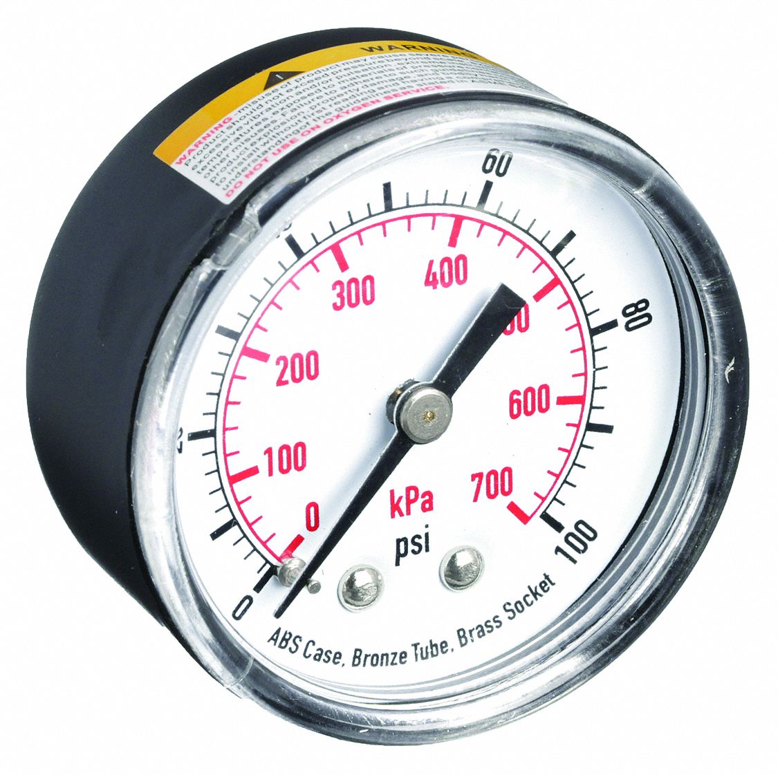 PRESSURE GAUGE,2 IN,100 PSI,BACK