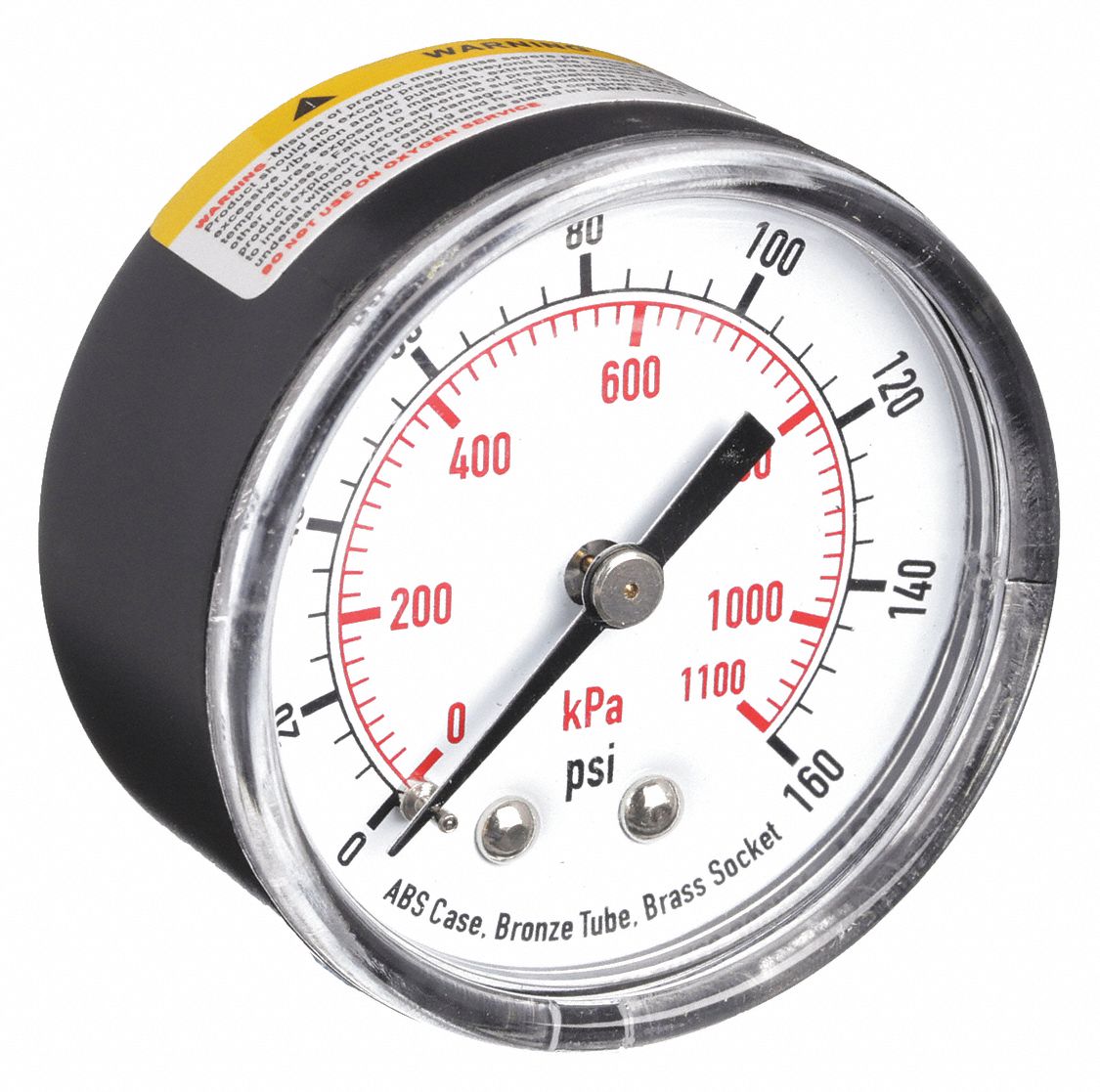 PRESSURE GAUGE,2 IN,160 PSI,BACK