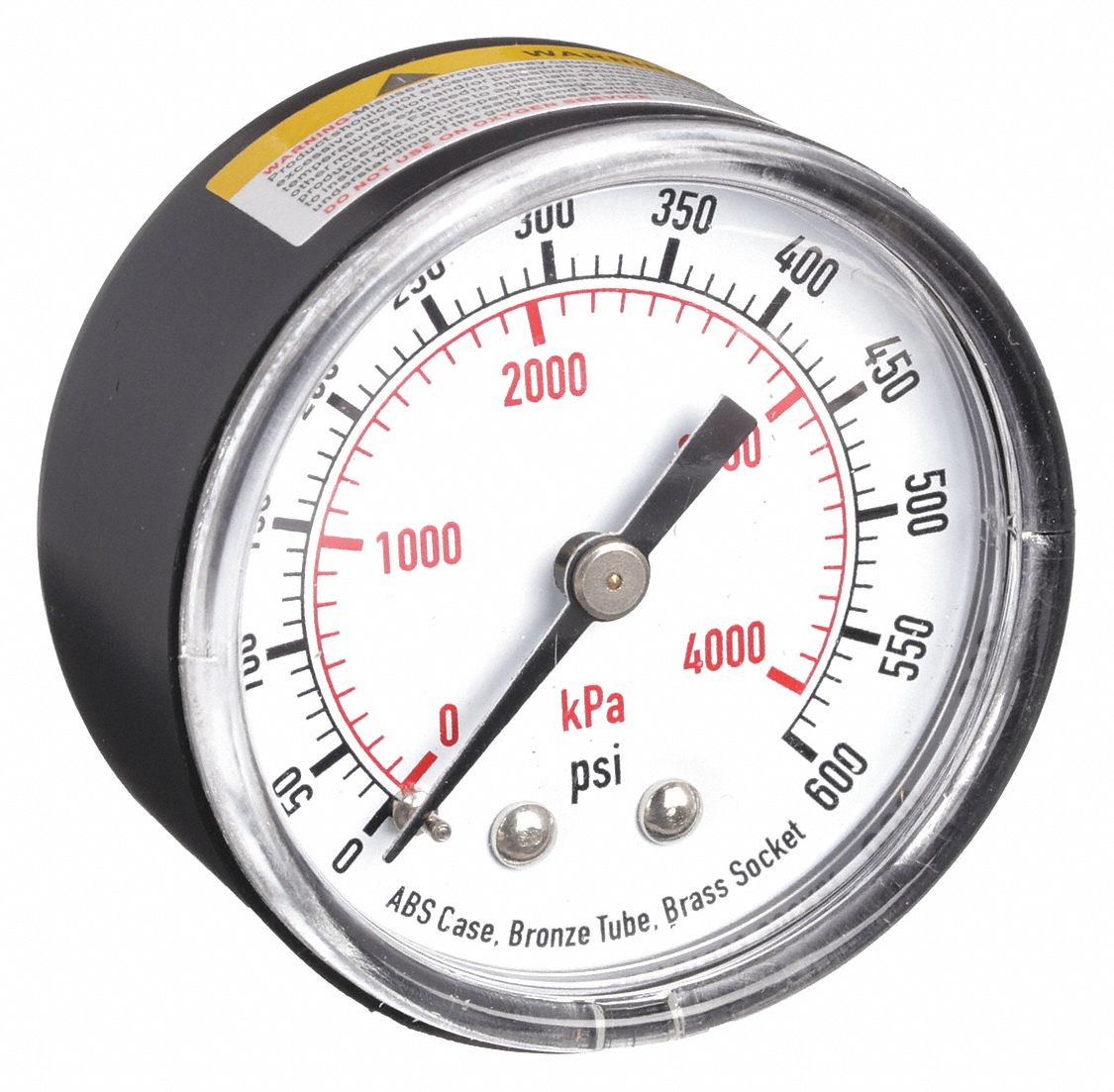 PRESSURE GAUGE,2 IN,600 PSI,BACK