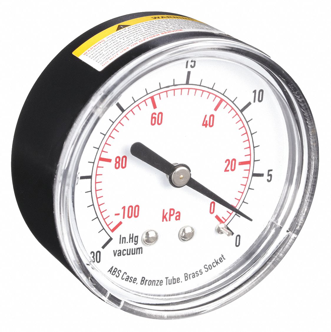 COMMERCIAL VACUUM GAUGE, 30 IN HG, 2 1/2 IN DIAL, 1/4 IN NPT MALE, CENTRE BACK, DUAL