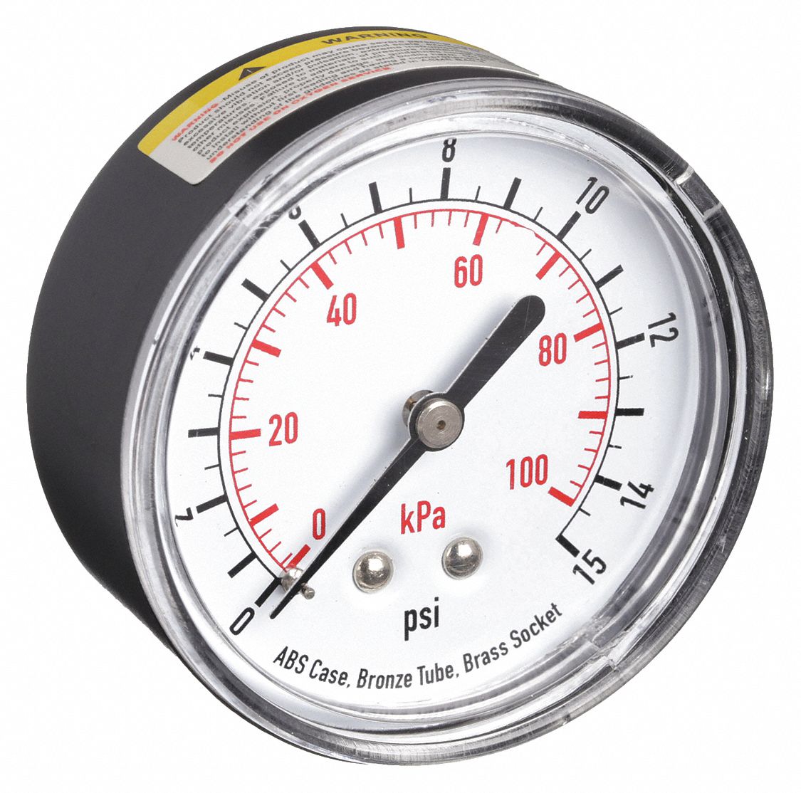 PRESSURE GAUGE,2 1/2 IN,15 PSI,BACK