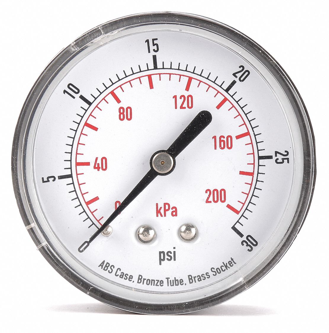 GRAINGER APPROVED Pressure Gauge, 0 to 200 kPa, 0 to 30 psi Range, 1/4