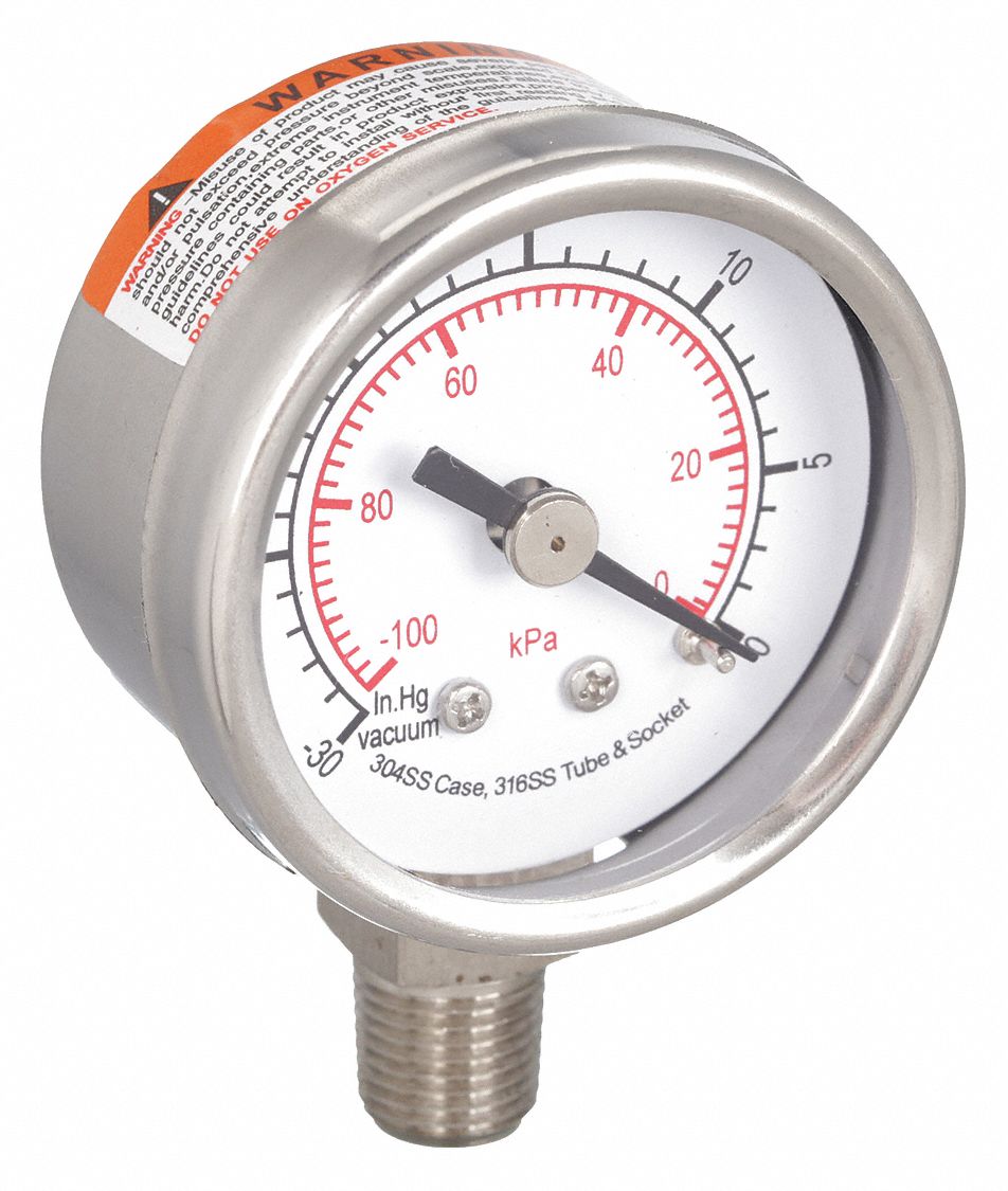 VACUUM GAUGE,1 1/2 IN,STAINLESS STE