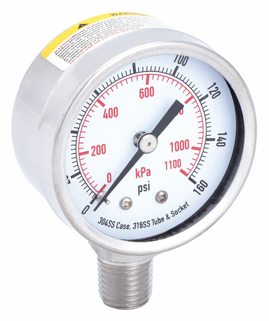 PRESSURE GAUGE,2 IN,160 PSI,SS,LOWE