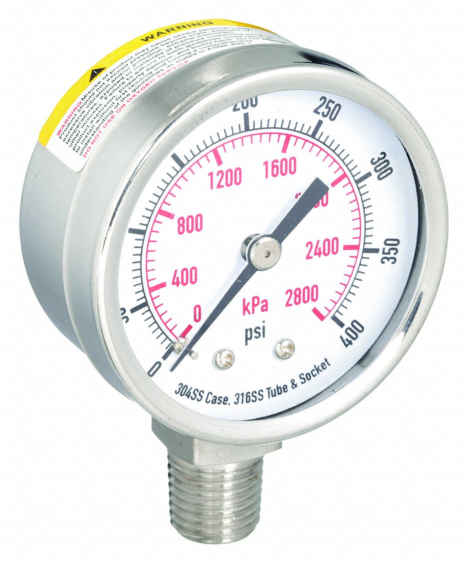 PRESSURE GAUGE,2 IN,400 PSI,SS,LOWE