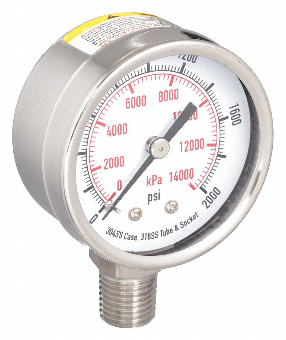 PRESSURE GAUGE,2 IN,2000 PSI,SS