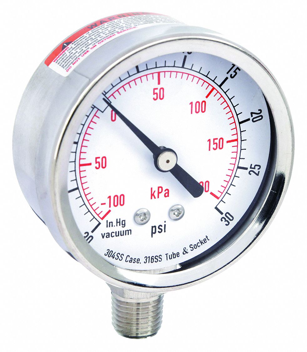 COMPOUND GAUGE,2 1/2 IN,30 PSI, SS,