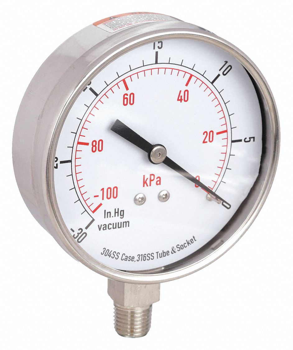 VACUUM GAUGE,3 1/2 IN,STAINLESS STE