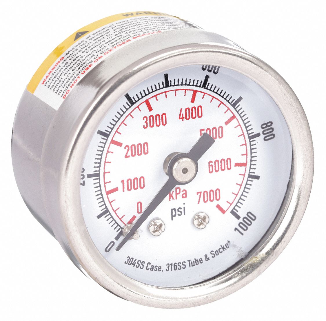 PRESSURE GAUGE,1 1/2 IN,1000 PSI,SS