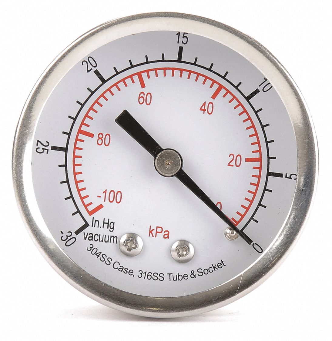 GRAINGER APPROVED Commercial Vacuum Gauge CorrosionResistant Case, 30