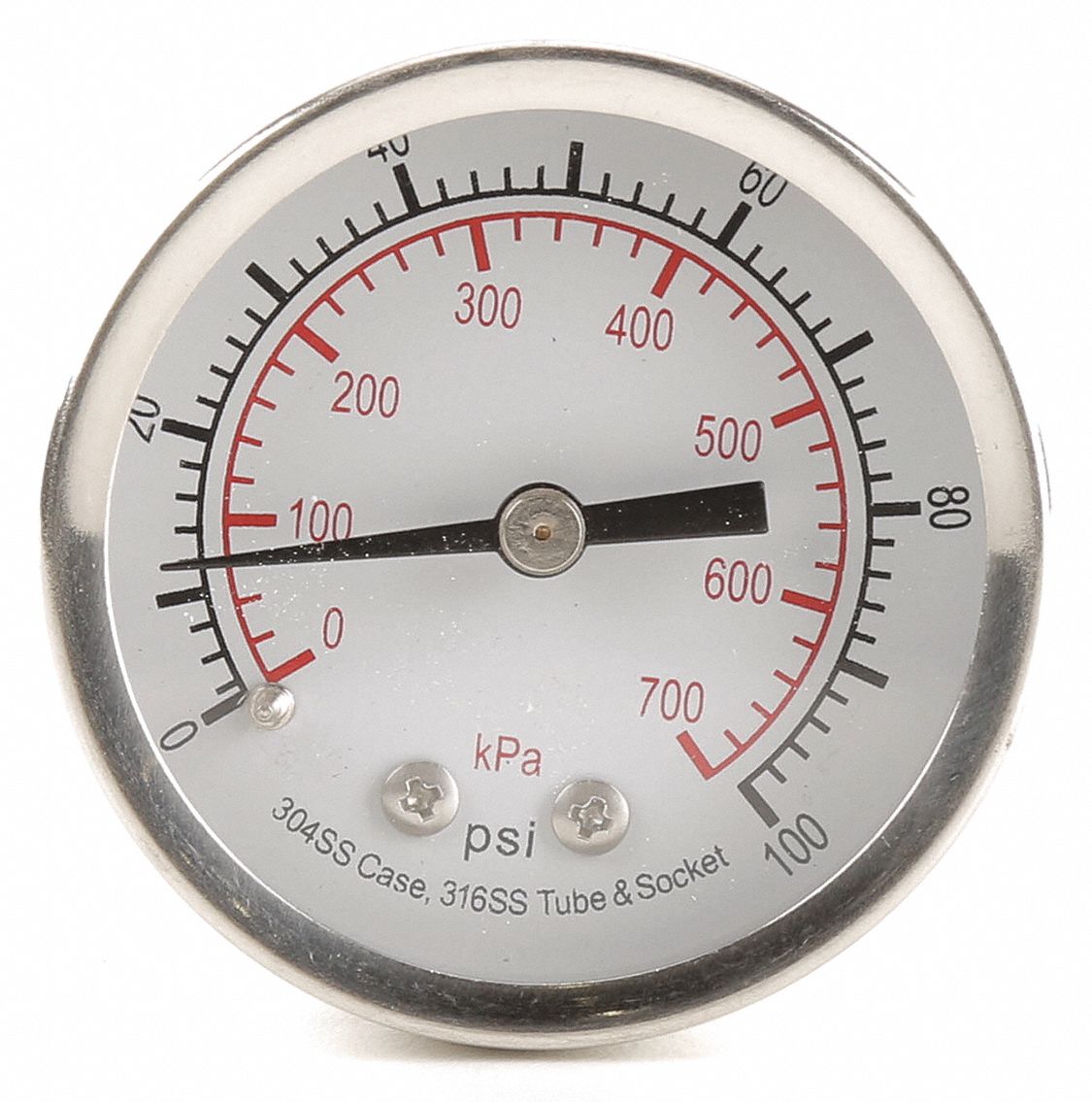 GRAINGER APPROVED Pressure Gauge, 0 to 100 psi, 0 to 700 kPa Range, 1/4