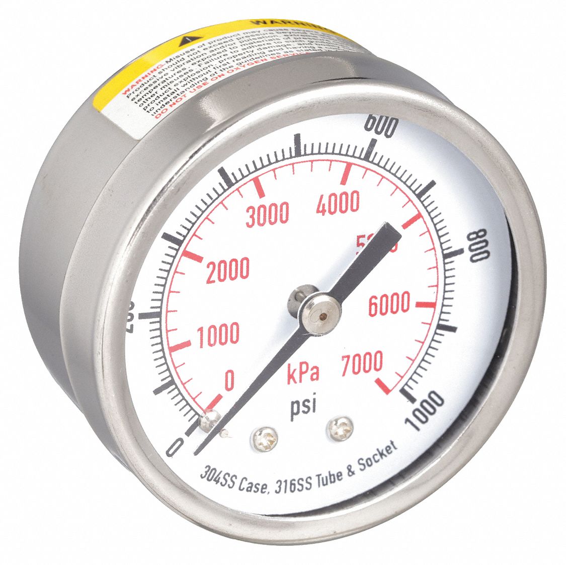PRESSURE GAUGE,2 IN,1000 PSI,SS,BAC