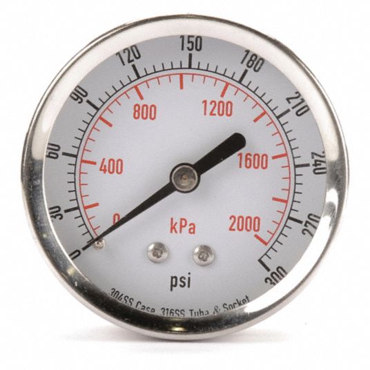 GRAINGER APPROVED Pressure Gauge, 0 to 2000 kPa, 0 to 300 psi Range, 1/ ...