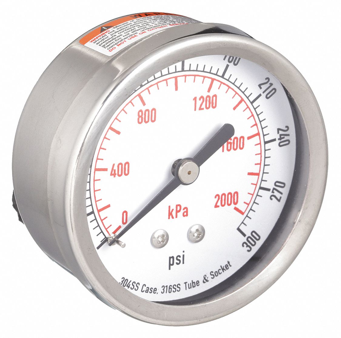 PRESSURE GAUGE,2 1/2 IN,300 PSI,SS,