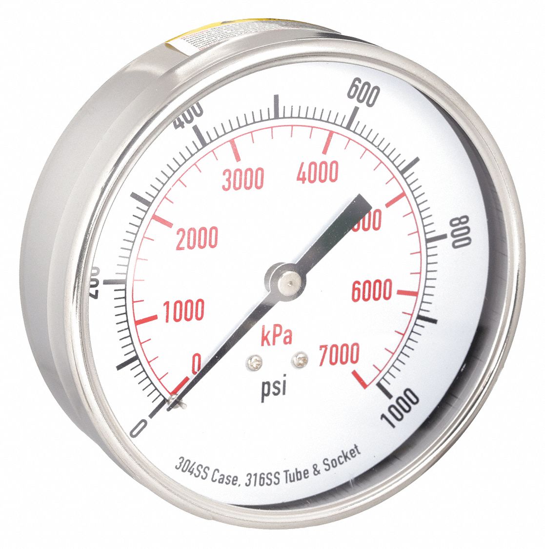 Commercial Pressure Gauge: 0 psi / Hg to 1, 000 psi, 3 1/2 in Dial, 1/4 in NPT Male