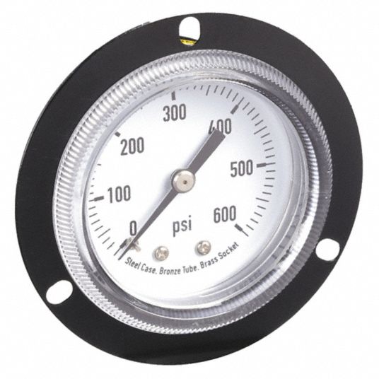 Front Flange, 0 to 600 psi, Panel-Mount Pressure Gauge - 4FNA8