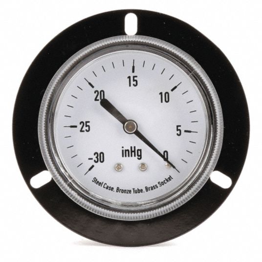 GRAINGER APPROVED Vacuum Gauge, 30 in Hg Vac to 0 Range, 1/8 in MNPT, ± ...