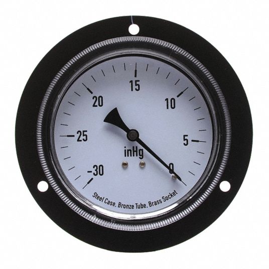 GRAINGER APPROVED Vacuum Gauge, 30 in Hg Vac to 0 Range, 1/4 in NPT