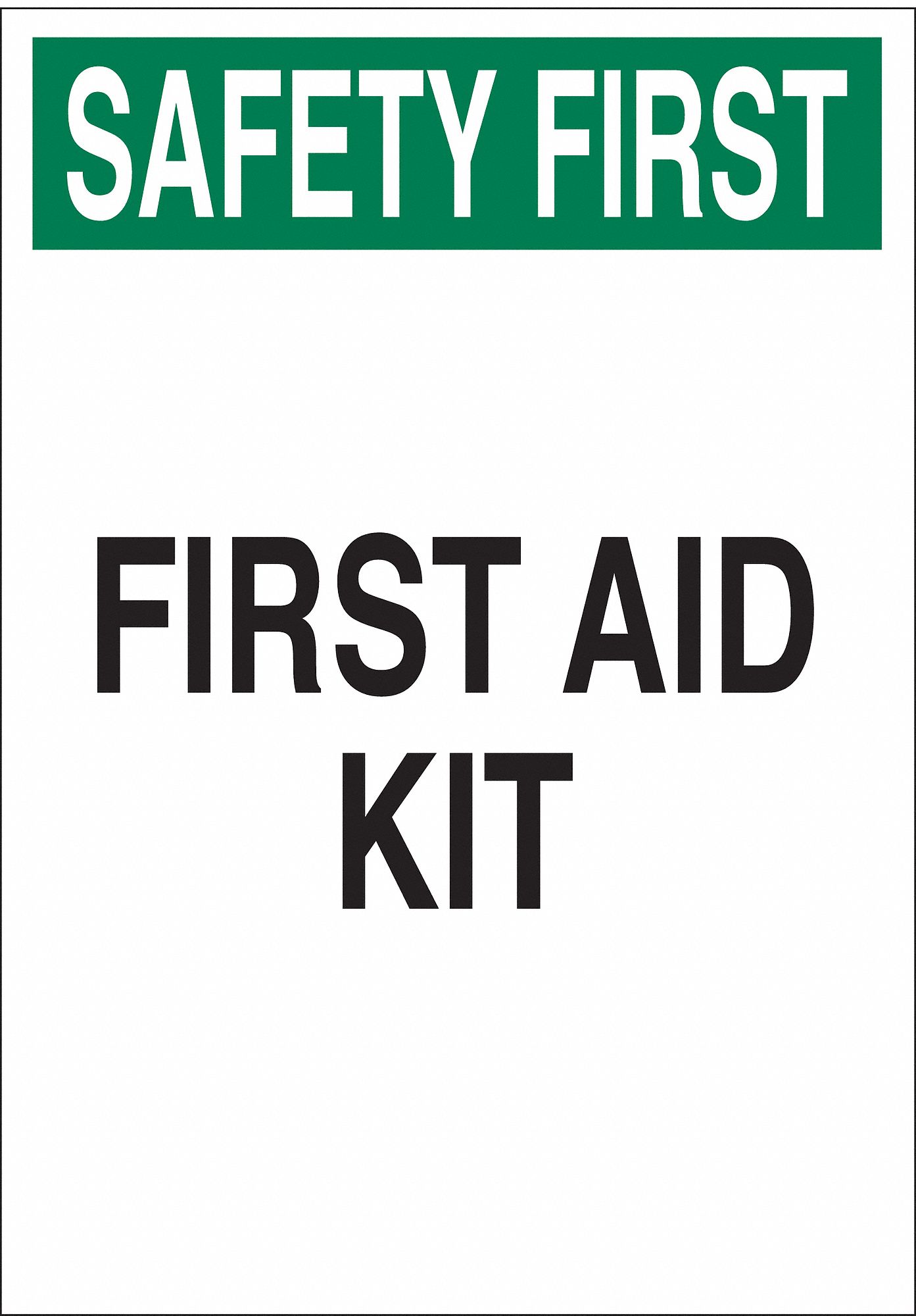 FIRST AID SIGN, ADHESIVE MOUNT, NOT RETROREFLECTIVE, 0.01 IN THICK, RECTANGLE, ENGLISH, 10 IN X 7 IN