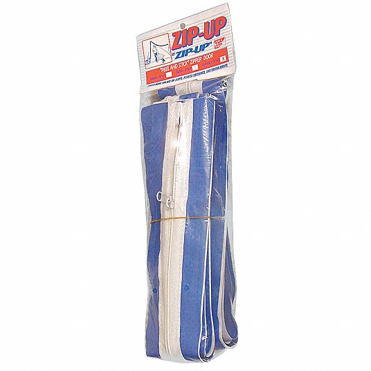 Self-Adhesive Zipper: Blue, 7 ft Ht, Fabic/Plastic, 24 PK