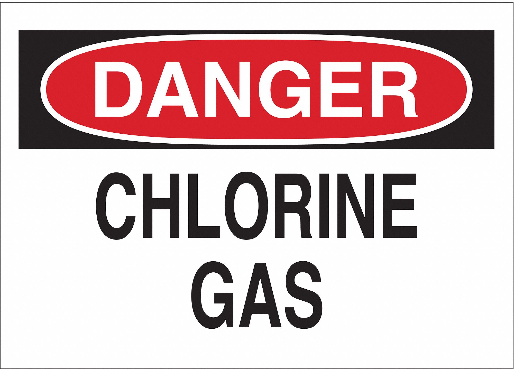 DANGER SIGN, CHLORINE GAS, HEADER DANGER, RECTANGLE, 10 IN HEIGHT, 14 IN WIDTH, POLYESTER, ADHESIVE MOUNT, WHITE/BLACK