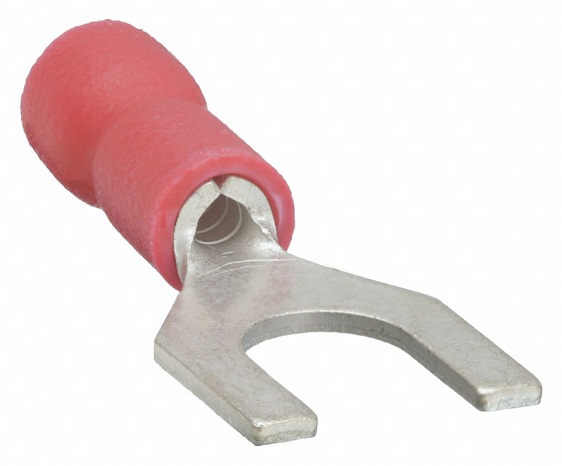 TERMINAL À FOURCHE, VINYLE, COUVERTURE PARTIELLE, CUIVRE, 0,953 PO LONGUEUR, NO. 10, 22 AWG, 16 AWG