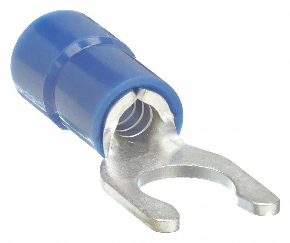 FORK TERMINAL, PARTIAL COVERAGE, BLUE, VINYL, #10 STUD SIZE, 100 PK