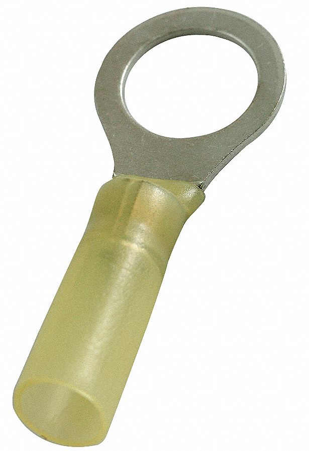 POWER FIRST Ring Terminal, Yellow Heat Shrink, Brazed Seam, 12 to 10 AWG, 25 PK 4FRF24FRF2