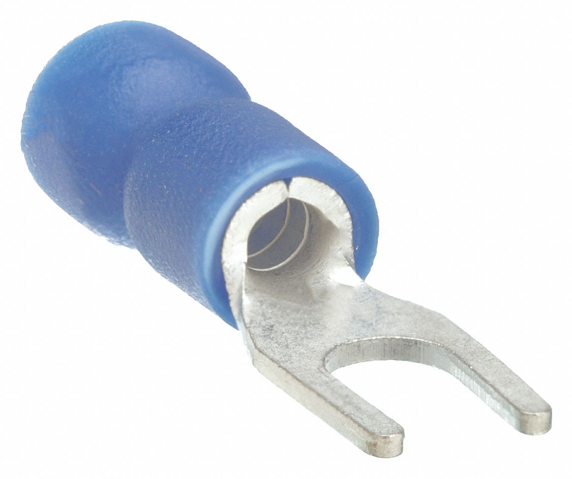 FORK TERMINAL, PARTIAL COVERAGE, BLUE, VINYL, #6 STUD SIZE, 0.00 - ½ INCHES, 100 PK